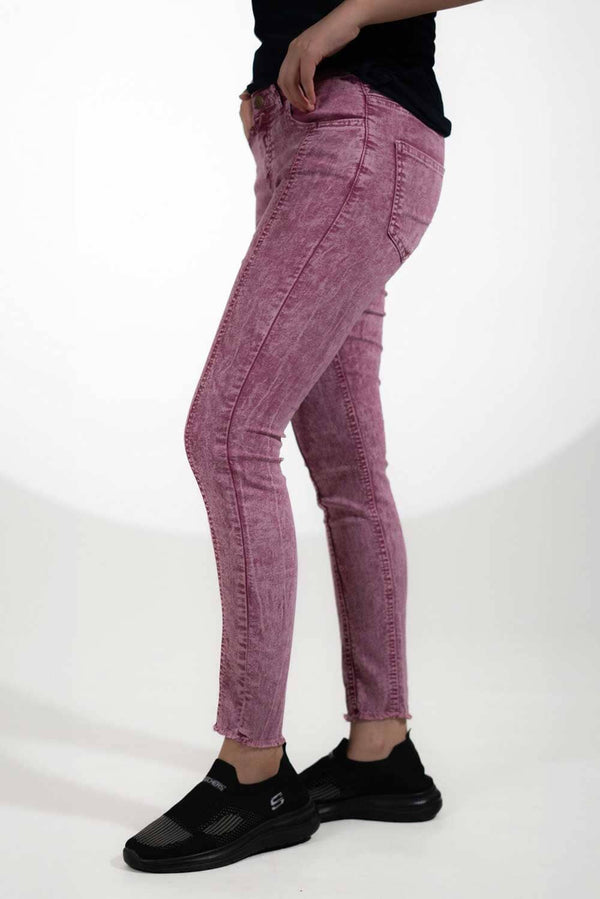 Elo Women's Chic Acid Washed Skinny Denim Pants Light Plum