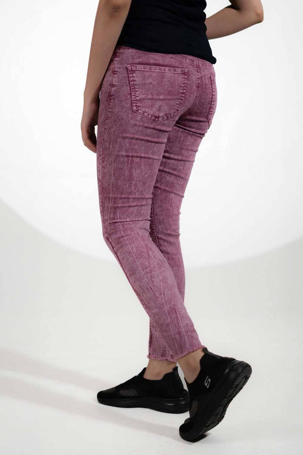 Elo Women's Chic Acid Washed Skinny Denim Pants Light Plum