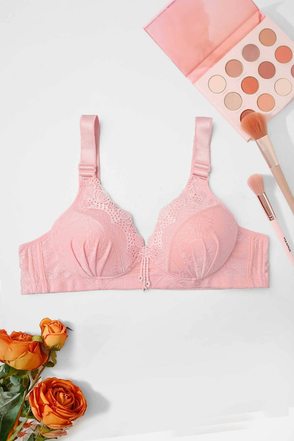 Elo Women's Classic Floral & Lace Design Padded Bra Powder Pink