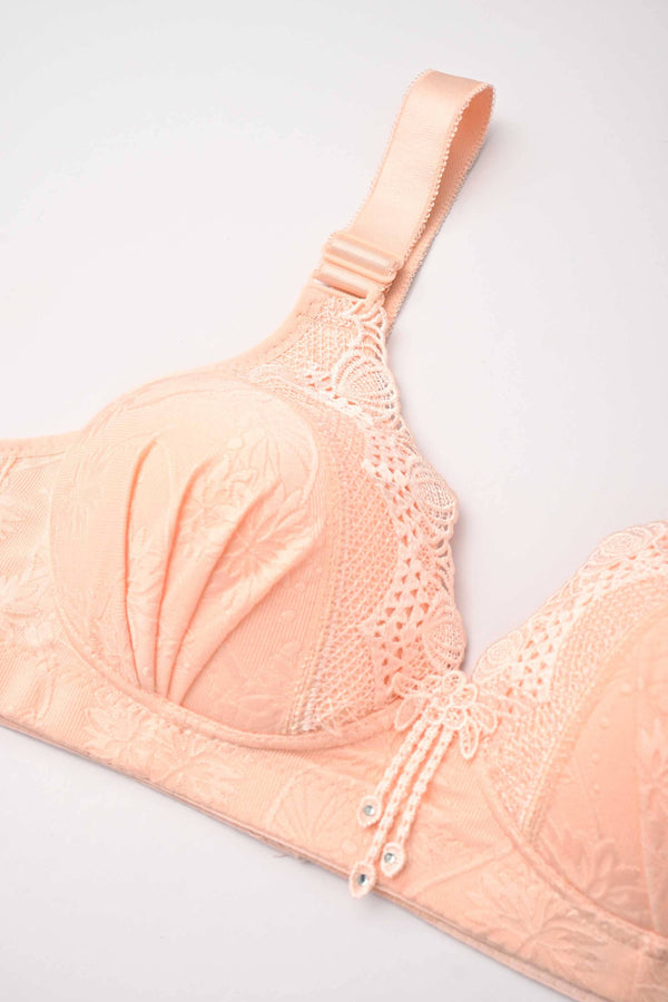 Elo Women's Classic Floral & Lace Design Padded Bra Powder Pink