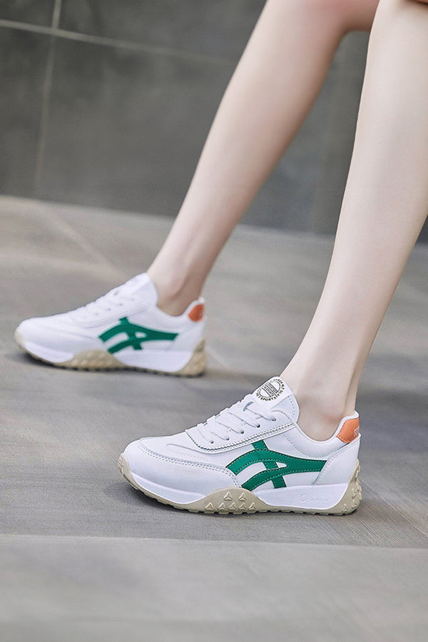 Elo Women's Contrast Side Striped Sneakers White & Green