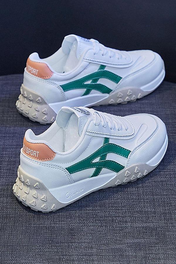 Elo Women's Contrast Side Striped Sneakers White & Green