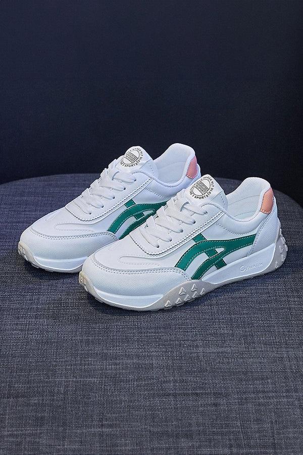 Elo Women's Contrast Side Striped Sneakers White & Green