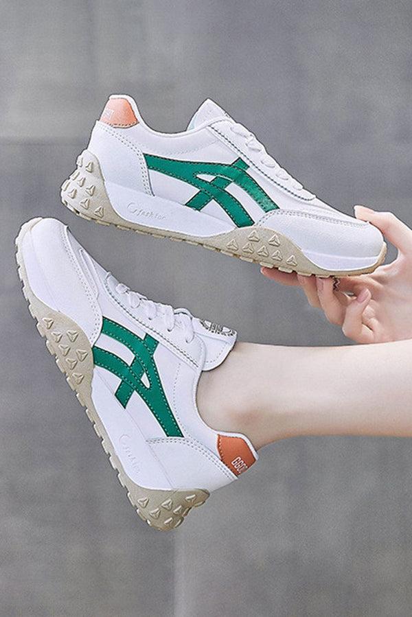 elo Women's Contrast Side Striped Sneakers White & Green