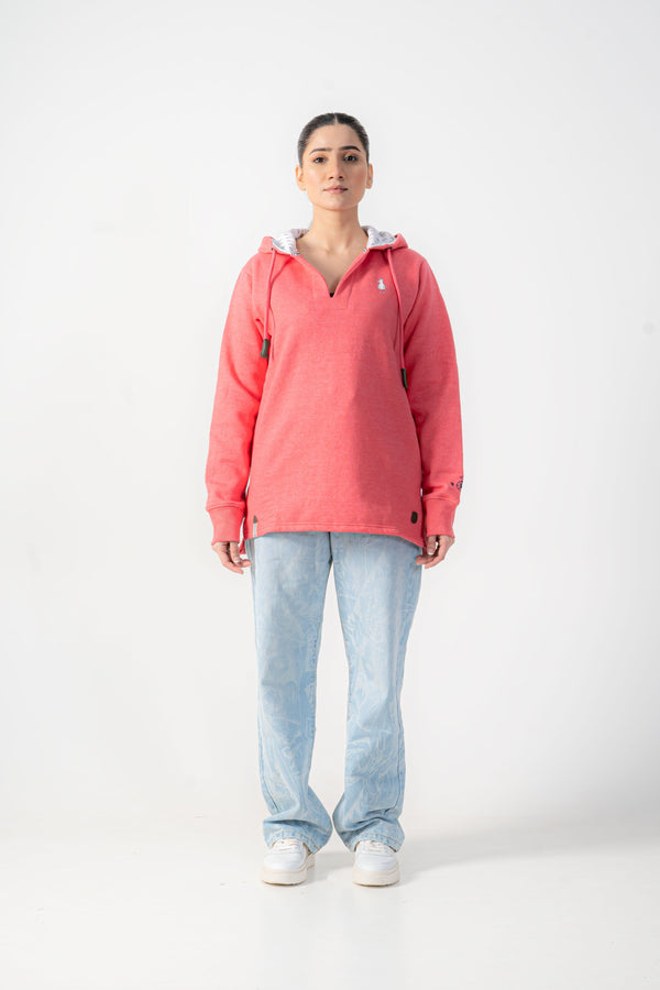 Elo Women's Coral Hoodie With Drawstring And Embroidered Logo Coral Red