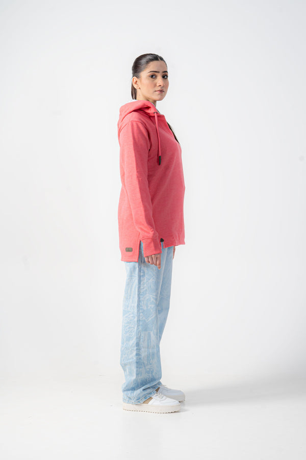 Elo Women's Coral Hoodie With Drawstring And Embroidered Logo Coral Red