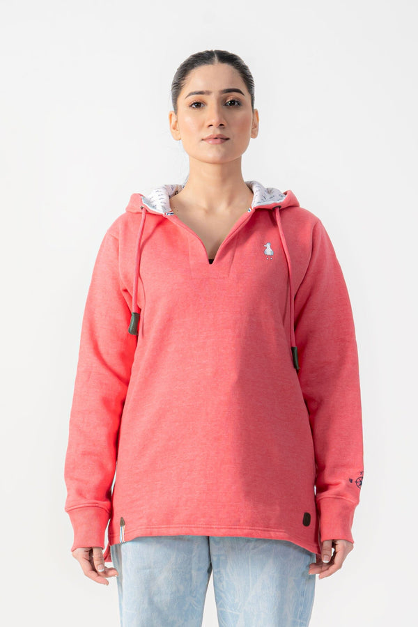 elo Women's Coral Hoodie with Drawstring and Embroidered Logo Coral Red