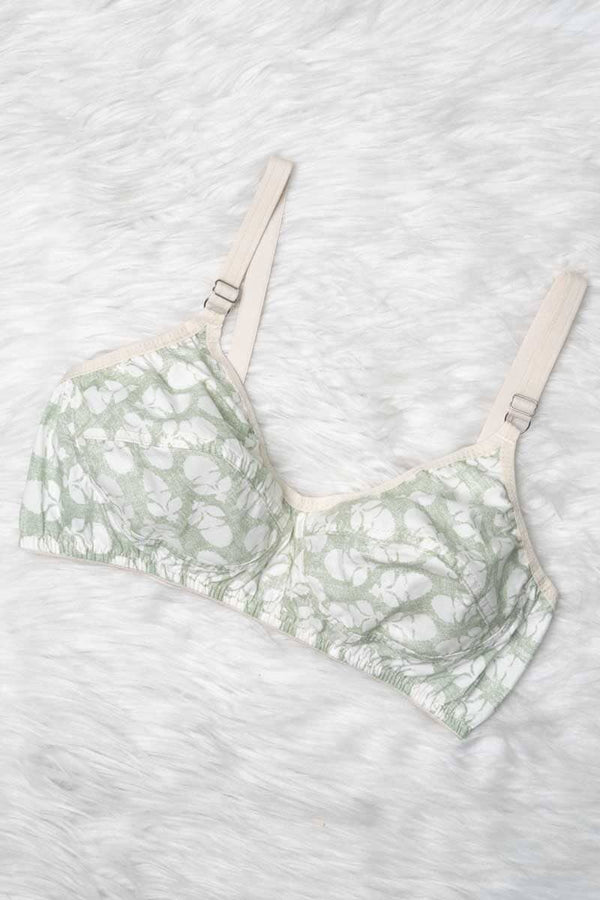 Elo Women's Elasticated Straps Basic Cotton Bra Green