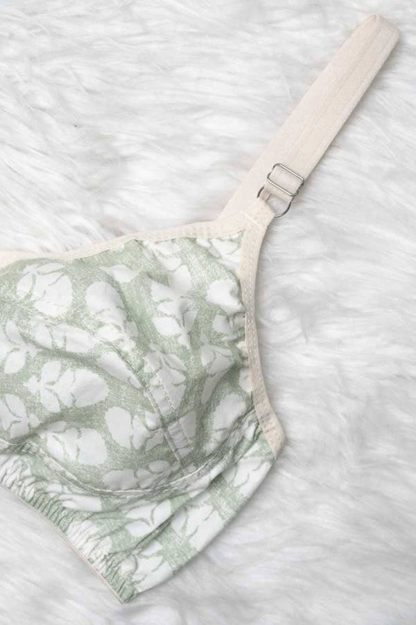 Elo Women's Elasticated Straps Basic Cotton Bra Green