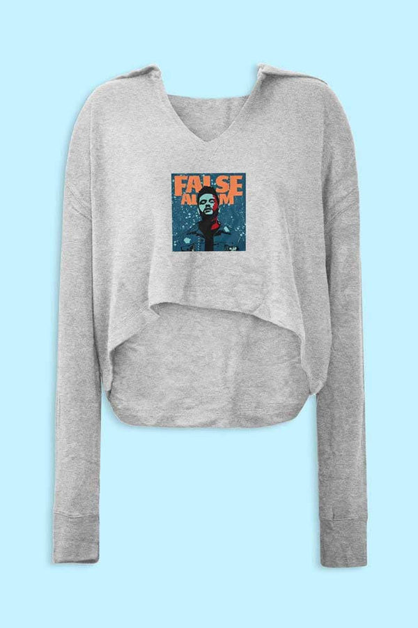 Elo Women's False Alarm Printed Crop Top Oversized Fleece Pullover Hoodie Heather Grey