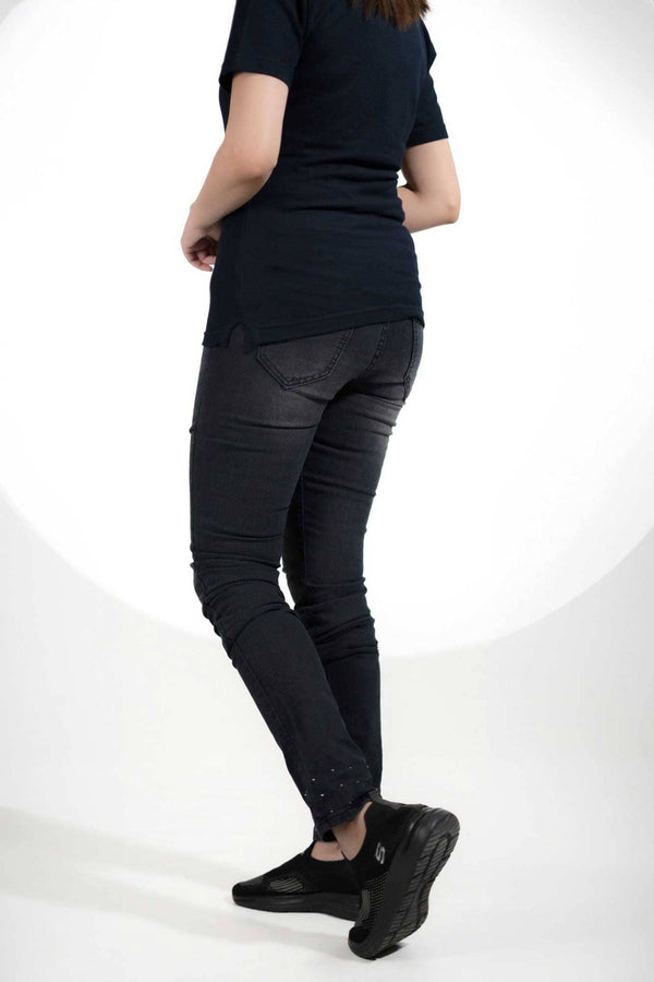 Elo Women's Fashionista Bead-Embellished Denim Pants Black