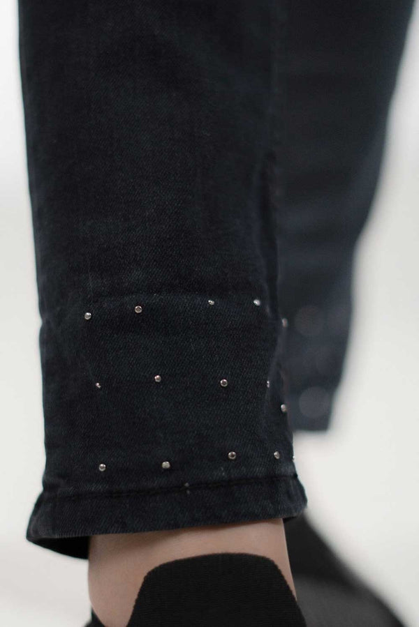 Elo Women's Fashionista Bead-Embellished Denim Pants Black