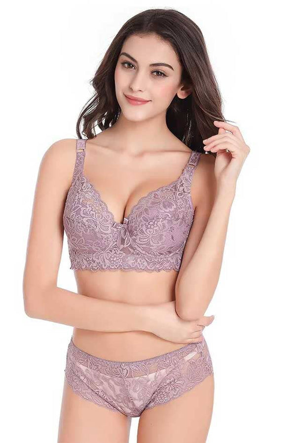 Elo Women's Full Lace Thin Cotton Large Cup Adjustable Bra Plum