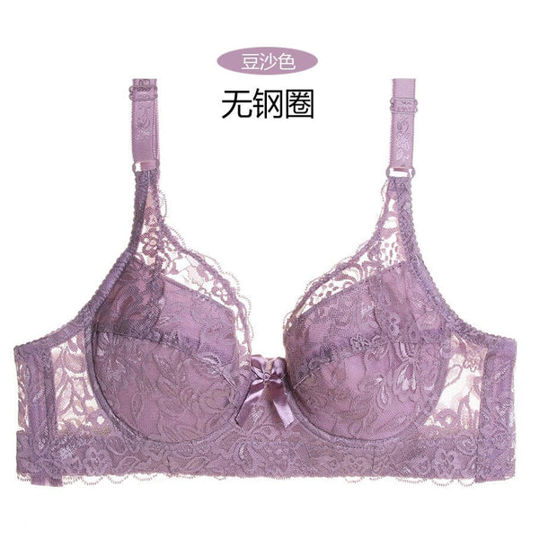 elo Women's Full Lace Thin Cotton Large Cup Adjustable Bra Plum