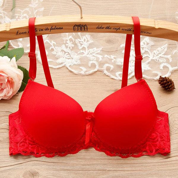 elo Women's Glossy Lace Design Push-Up Padded Bra Red