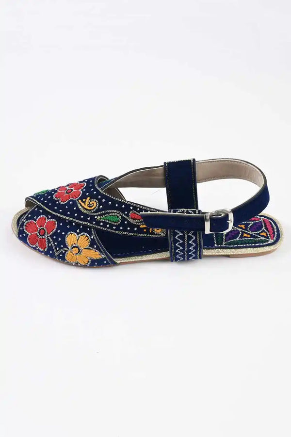 Elo Women's Osijek Embroidered Design Peshawri Chappal Royal