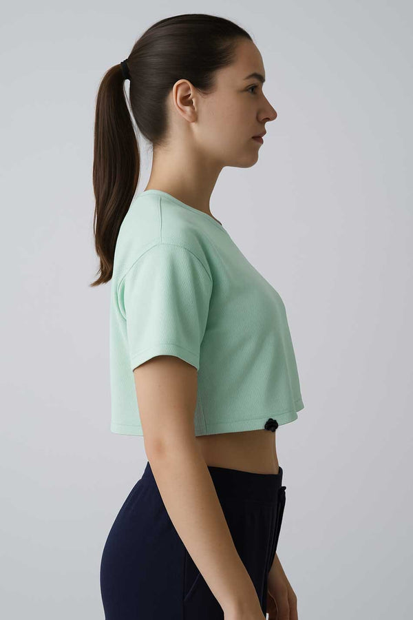 Elo Women's Oversized Activewear Mesh Cropped Shirt Light Turquoise