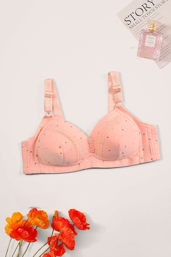 Elo Women's Printed Design Push Up Foam Padded Bra Powder Pink