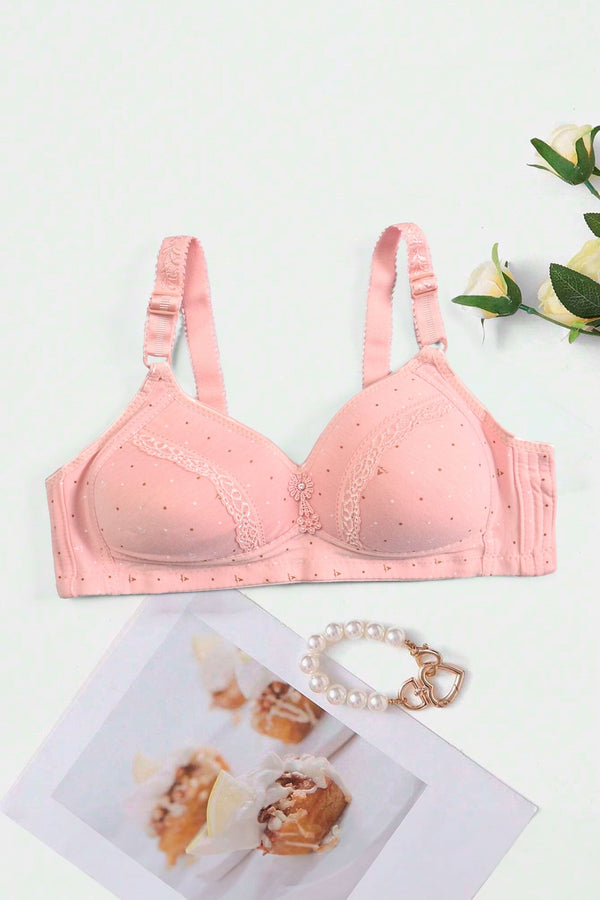 Elo Women's Printed Design Push Up Foam Padded Bra Powder Pink