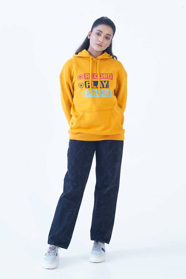 Elo Women's Record Play Pause Printed Pullover Hoodie Mustard