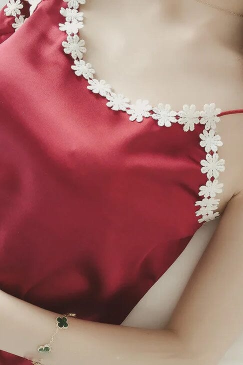 Elo Women's Sexy Ice Silk Pajamas Summer Camisole Shorts Sleepwear Set Black