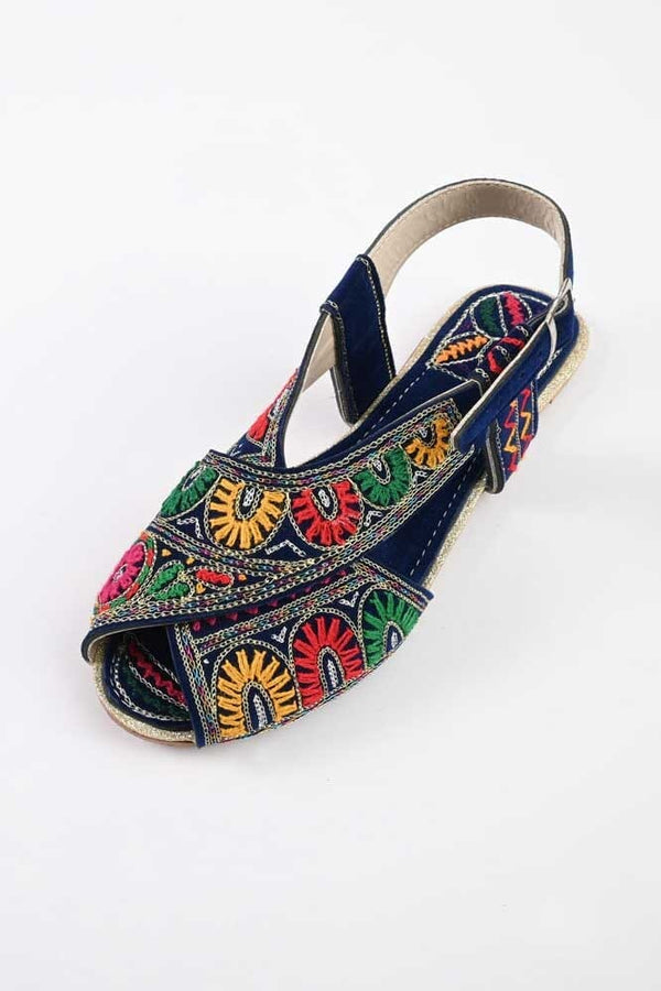 Elo Women's Slatina Embroidered Design Peshawri Chappal Royal