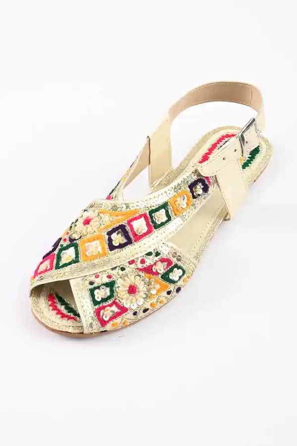 Elo Women's Teruel Embellished Design Peshawri Chappal Cream