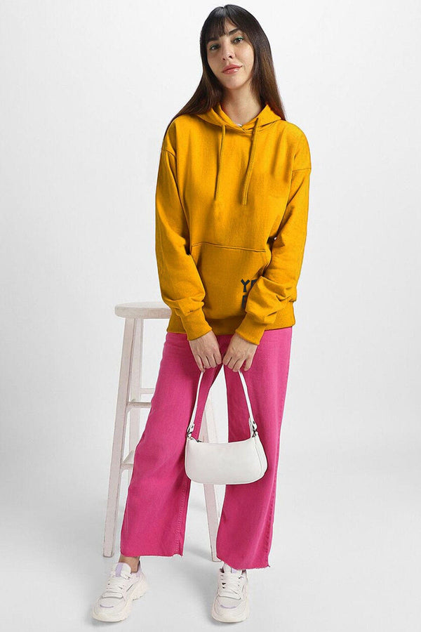 Elo Women's Yeah Printed Fleece Pullover Hoodie Mustard