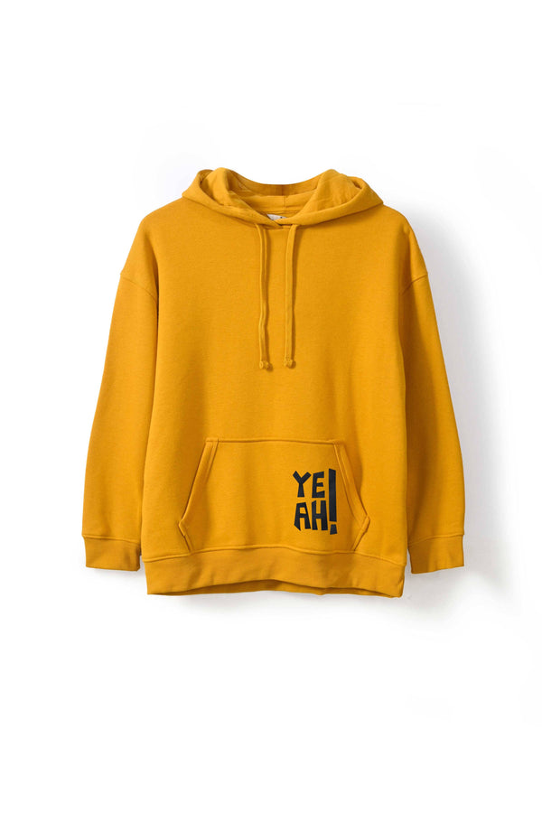 Elo Women's Yeah Printed Fleece Pullover Hoodie Mustard