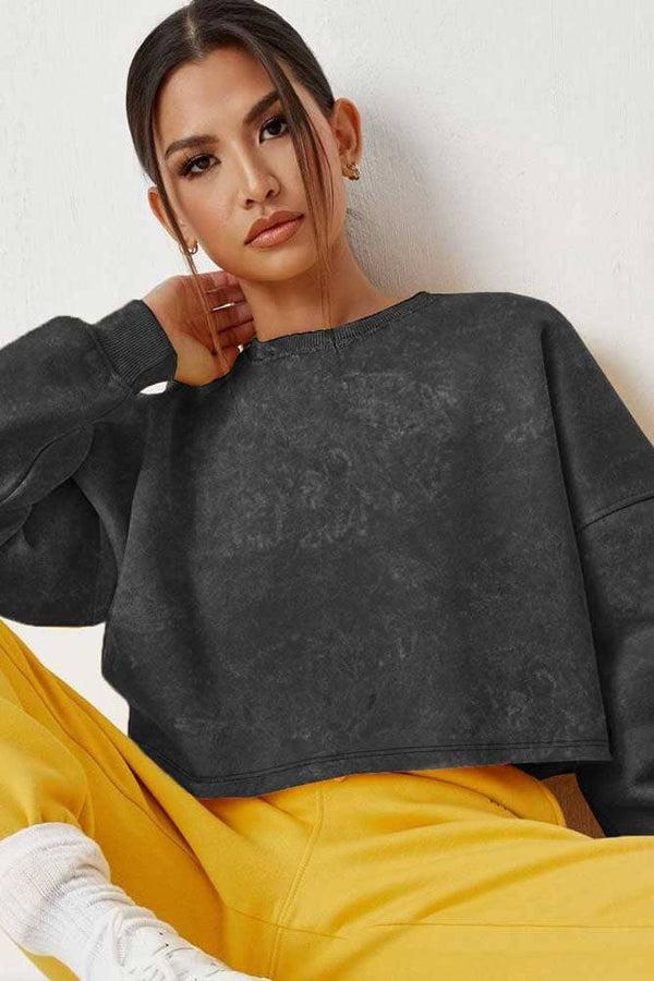 elo Women's Zimmar Tie And Dye Oversized Crop Top Shirt Black