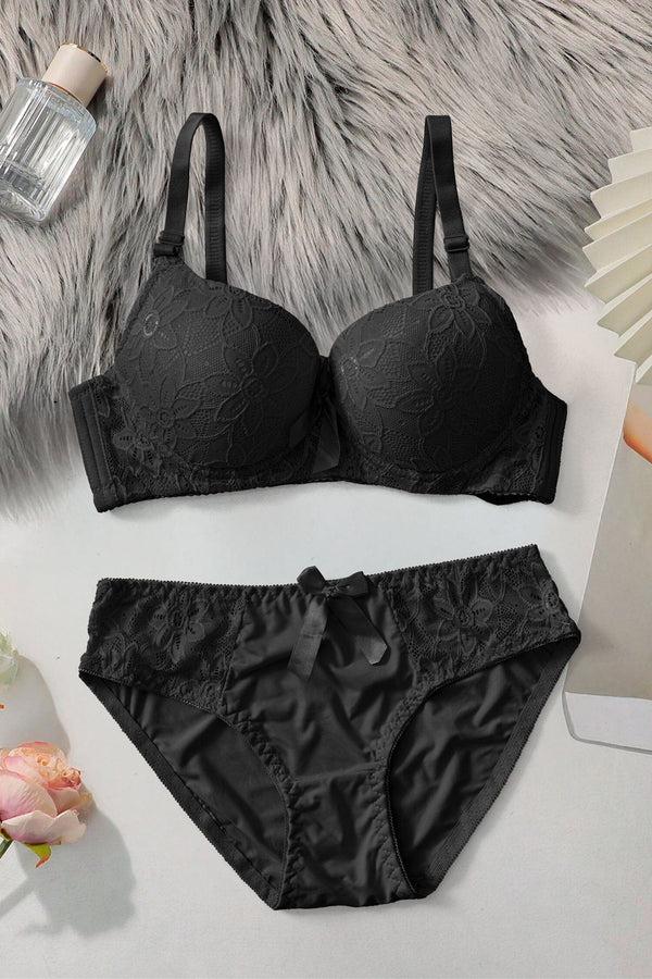 elo Xuexinting Women's Wired Padded Bra & Panty Set Black