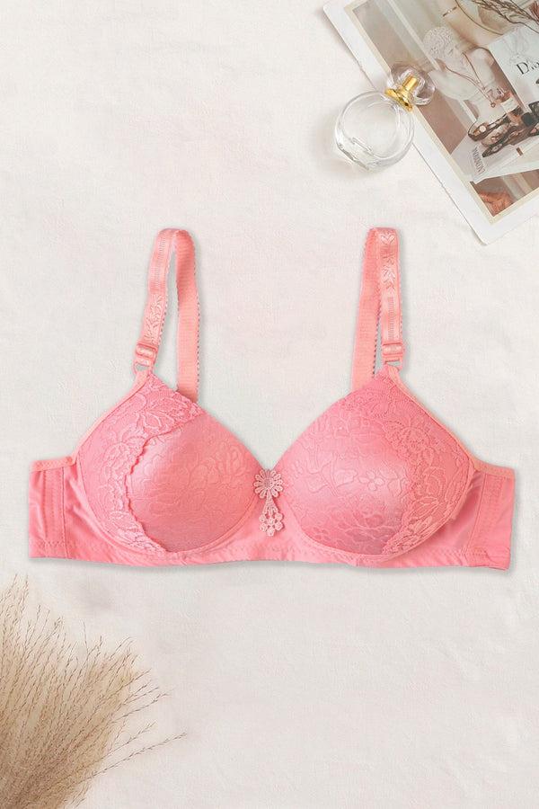 Elo YD Women's Lace Design Stretched Push Up Padded Bra Maroon