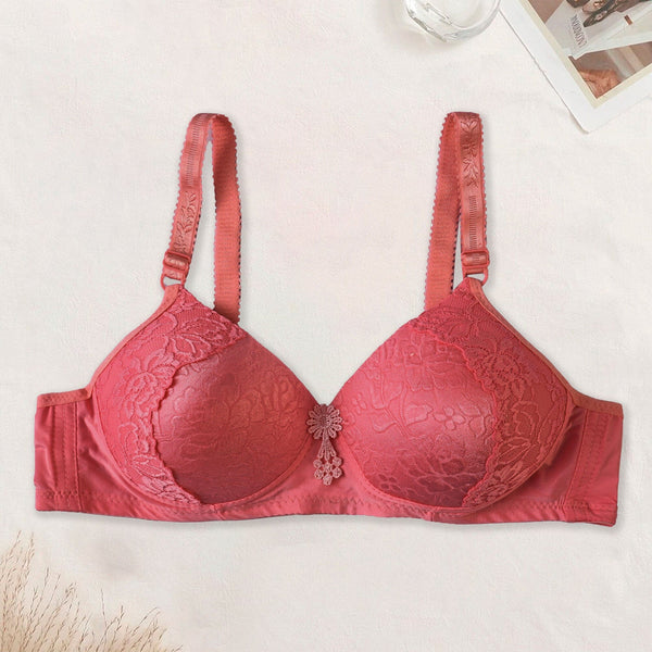 elo YD Women's Lace Design Stretched Push Up Padded Bra Maroon