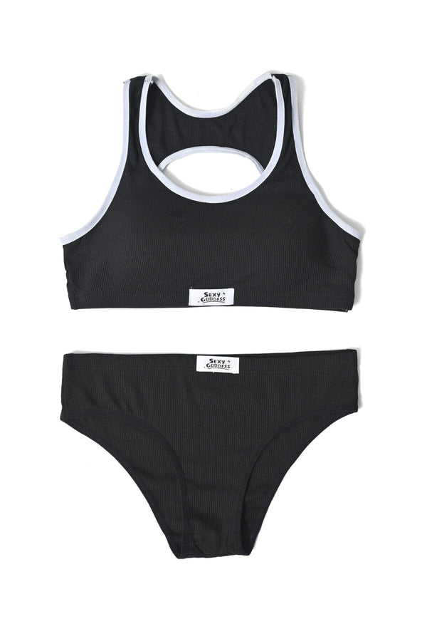 elo Yeyuan Women's Contrast Padded Sports Bra & Panty Set Black