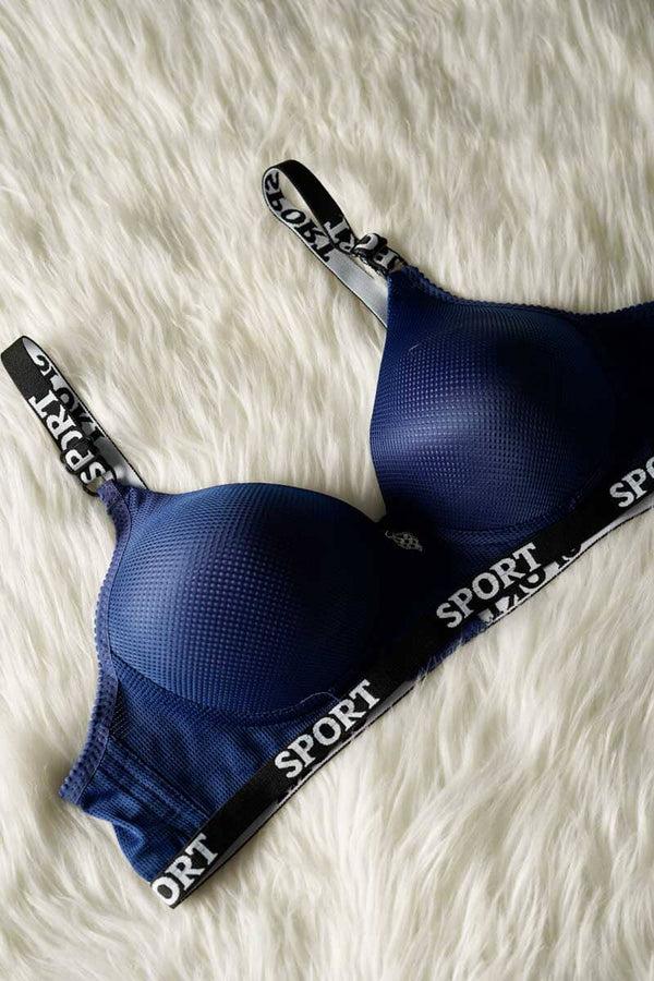 elo Yimafen Women's Textured Push Up Padded Bra Navy