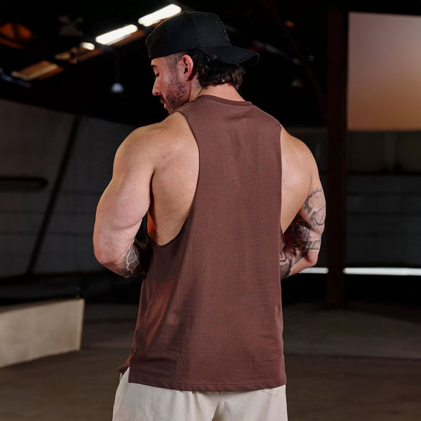 elo YLA Men's Wide Shoulder Cut Classic Tank Top Brown