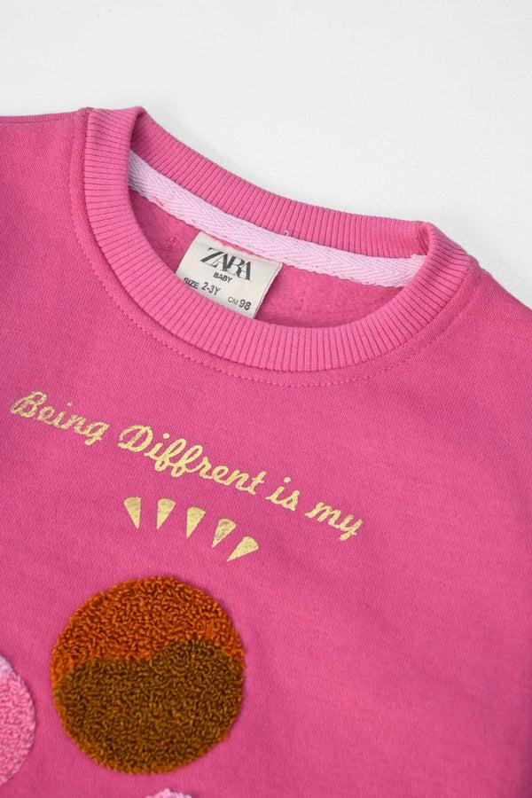 Elo ZR Girl's Power Printed Fleece Sweat Shirt Pink