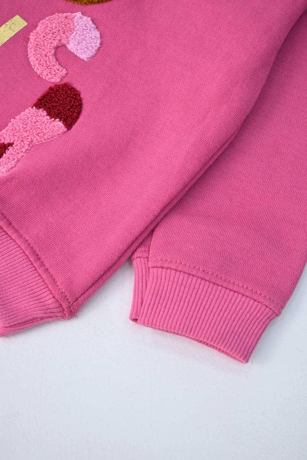 Elo ZR Girl's Power Printed Fleece Sweat Shirt Pink