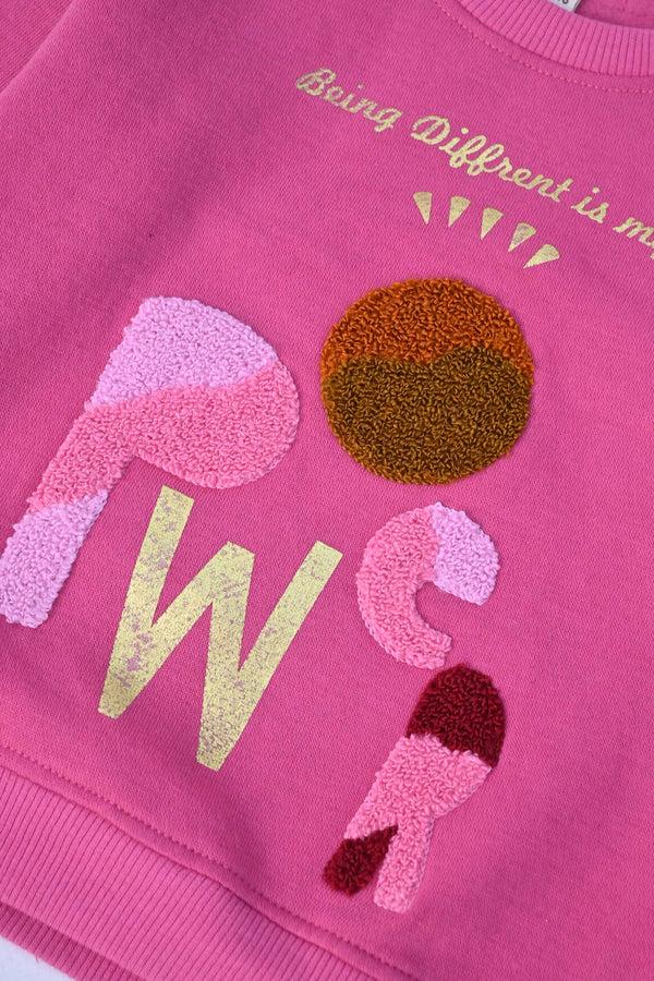 Elo ZR Girl's Power Printed Fleece Sweat Shirt Pink