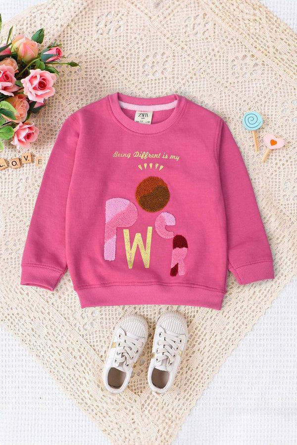 elo ZR Girl's Power Printed Fleece Sweat Shirt Pink
