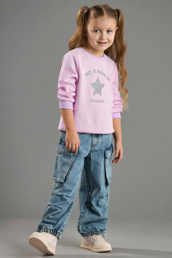Elo ZR Girl's Starbust Printed Fleece Sweat Shirt Lilac