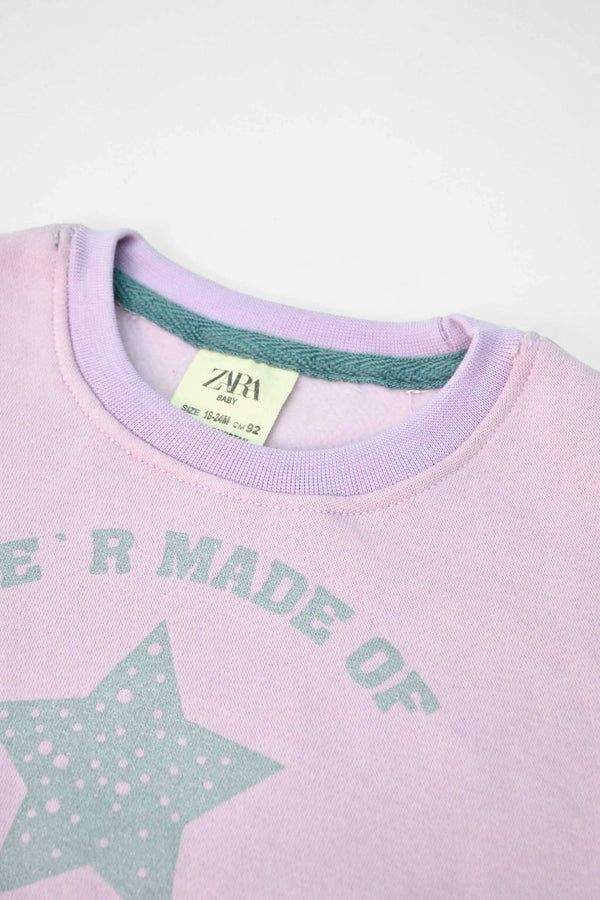 Elo ZR Girl's Starbust Printed Fleece Sweat Shirt Lilac