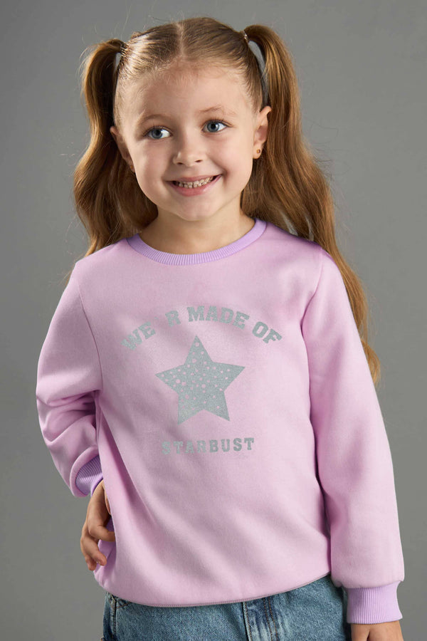 elo ZR Girl's Starbust Printed Fleece Sweat Shirt Lilac