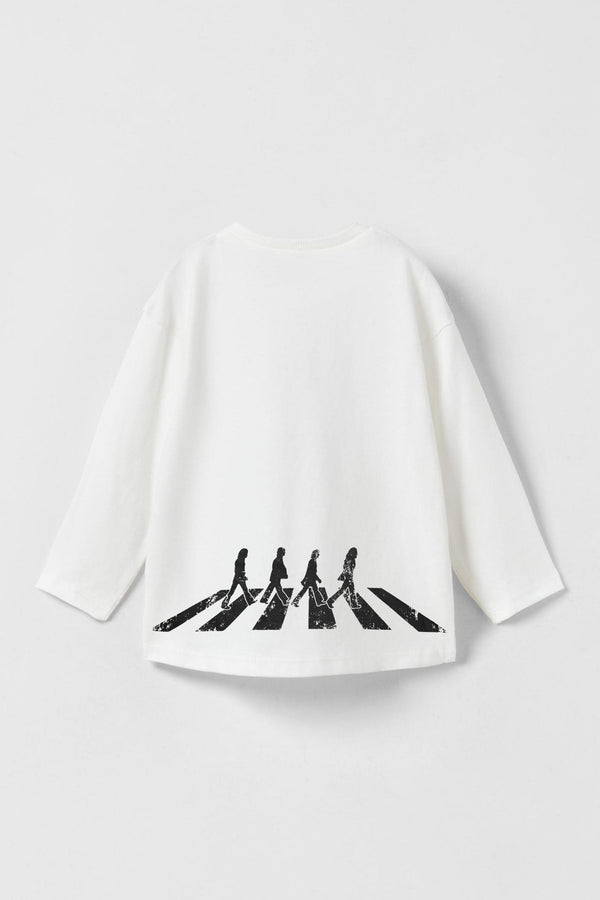 Elo ZR Girl's The Beatles Printed Long Sleeve Tee Shirt White