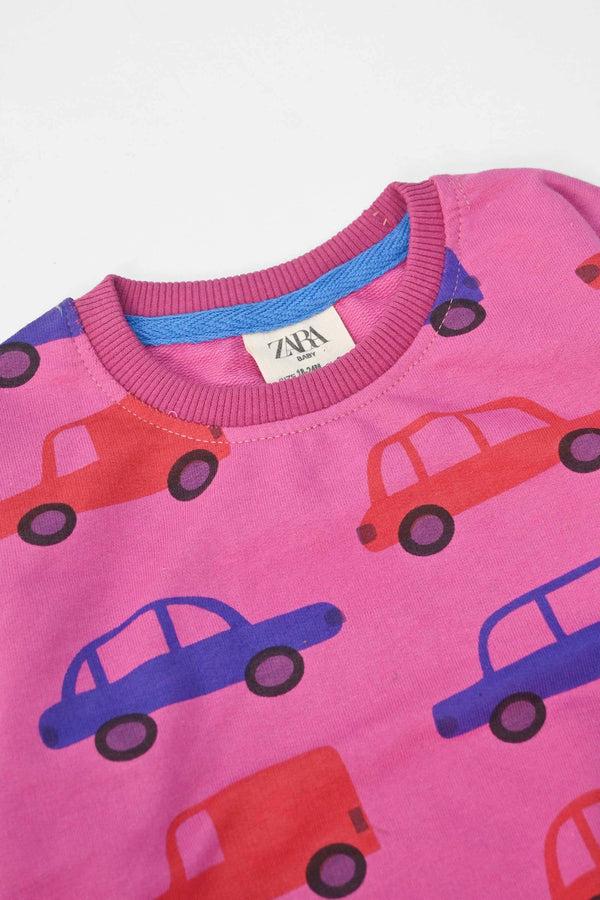Elo ZR Kid's Cars Printed Fleece Sweat Shirt Magenta