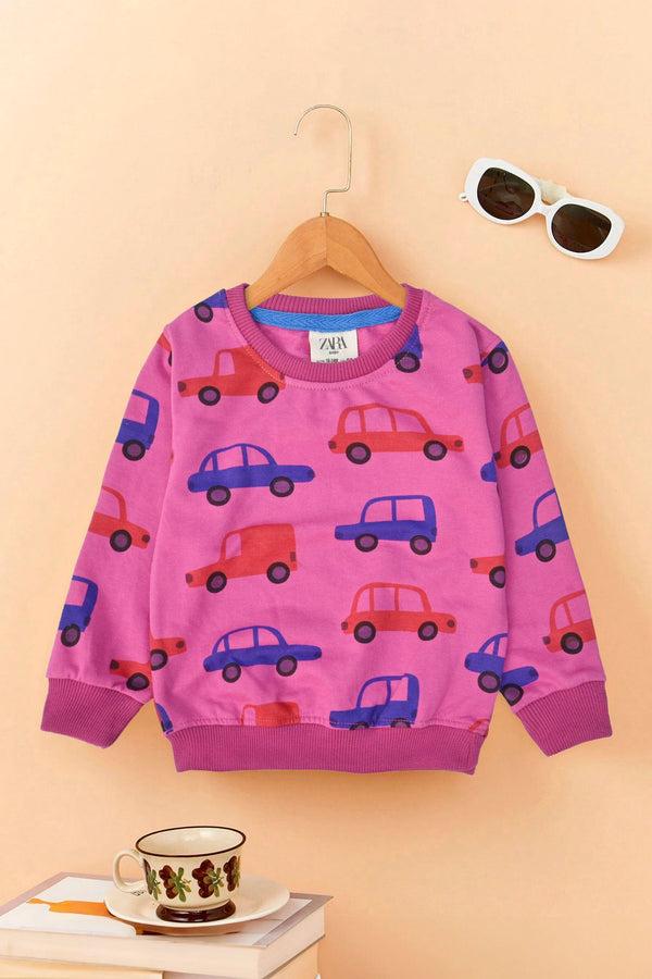 elo ZR Kid's Cars Printed Fleece Sweat Shirt Magenta