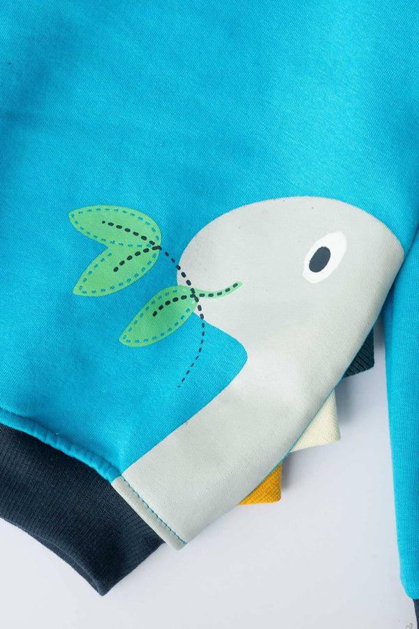 Elo ZR Kid's Dino Face Printed Fleece Sweatshirt Aqua Blue