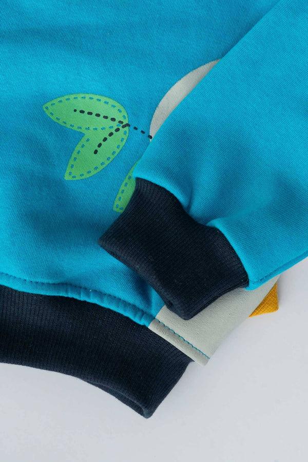 Elo ZR Kid's Dino Face Printed Fleece Sweatshirt Aqua Blue