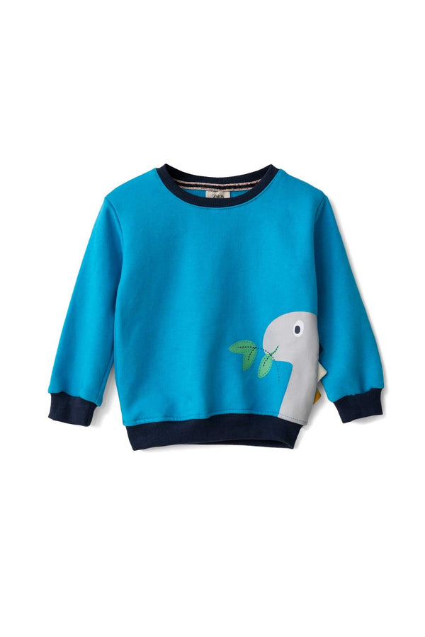 elo ZR Kid's Dino Face Printed Fleece Sweatshirt Aqua Blue