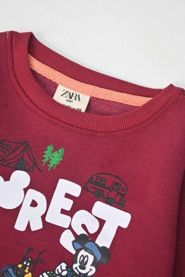Elo ZR Kid's Forest Printed Fleece Sweat Shirt Burgundy